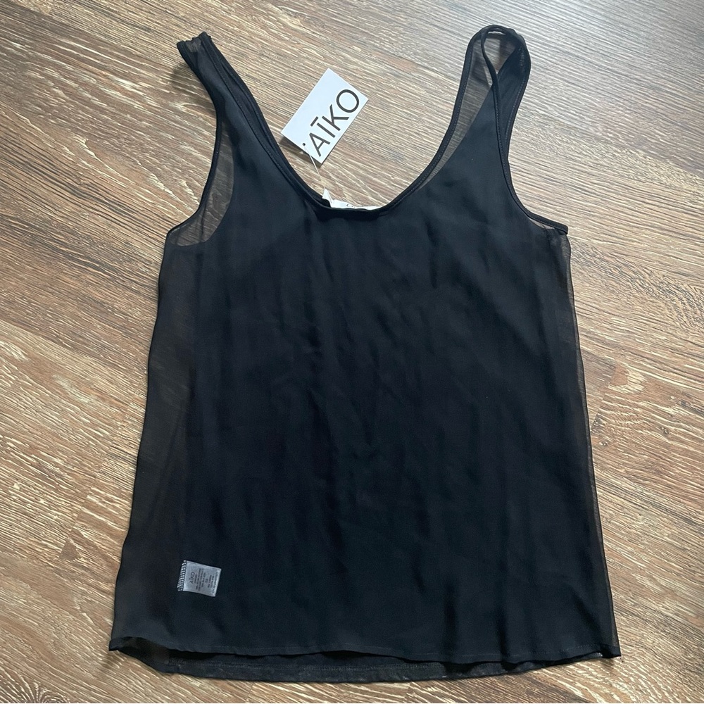 NWT Aiko sheer metallic silk tank - black, sexy, xs - Picture 2 of 8